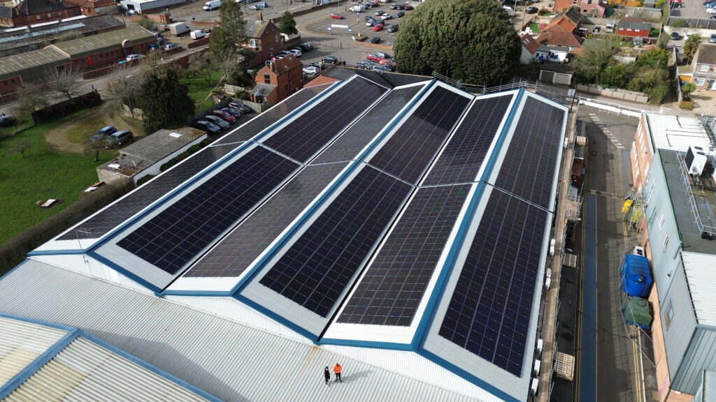 Commercial solar installation on warehouse roof